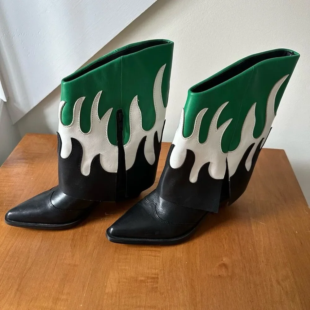 Gianni Bini Conley Flame Leather Western Foldover Boots, Women US Size 6 & 5.5 - Picture 4 of 10